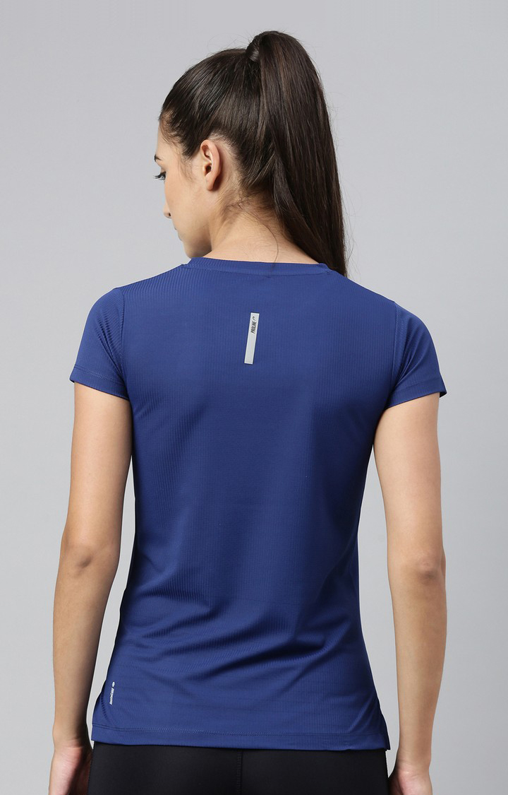 Women's Blue Polyester Typographic Activewear T-Shirt