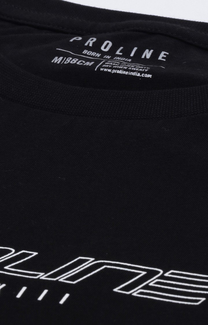 Women's Black Cotton Typographic Activewear T-Shirt