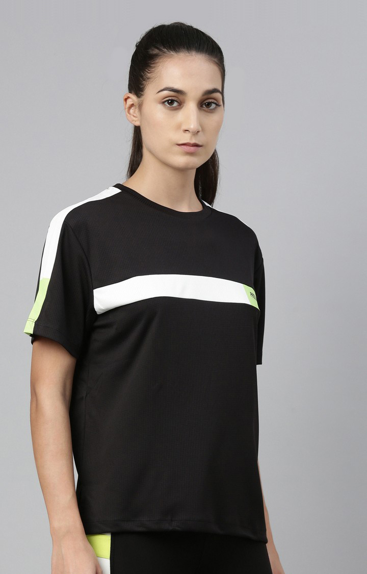 Women's Black Polyester Solid Activewear T-Shirt