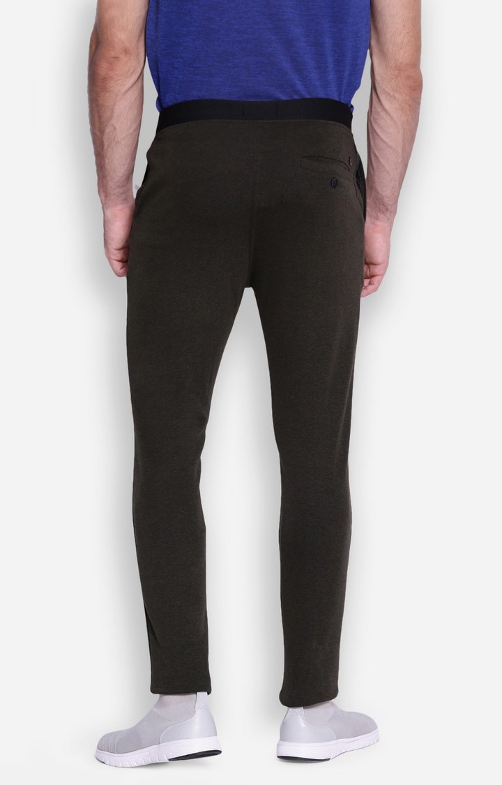 Men's Green Cotton Solid Casual Pant