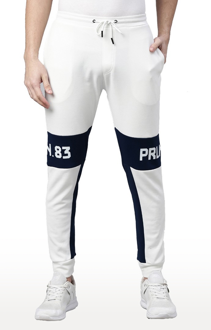 Proline | Men's White Cotton Typographic Activewear Jogger