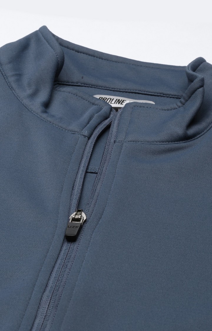 Men's Blue Polyester Solid Activewear Jacket