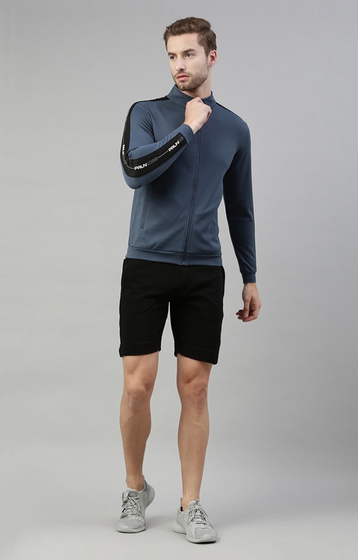 Men's Blue Polyester Solid Activewear Jacket