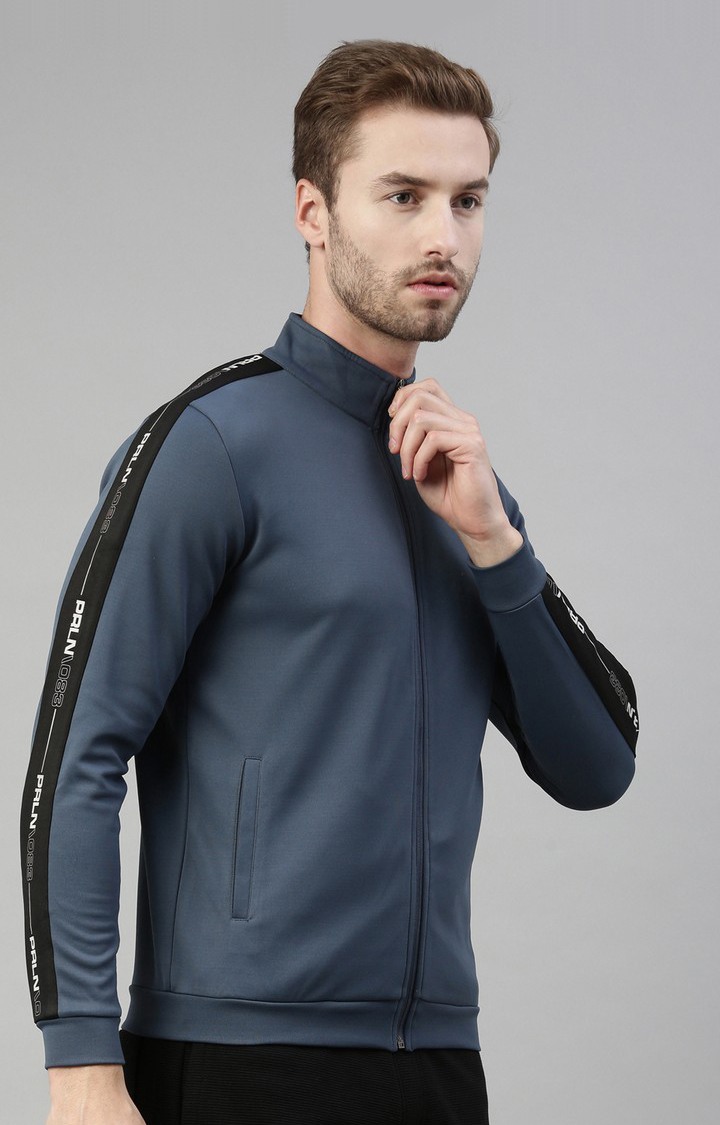 Men's Blue Polyester Solid Activewear Jacket