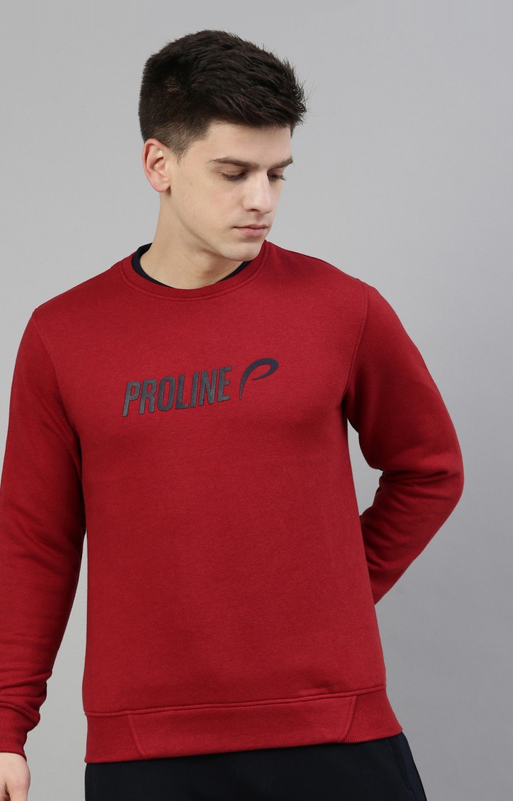 Proline | Men's Red Cotton Typographic Sweatshirt