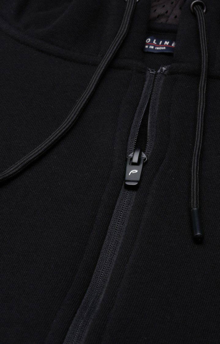 Men's Black Cotton Solid Hoodie