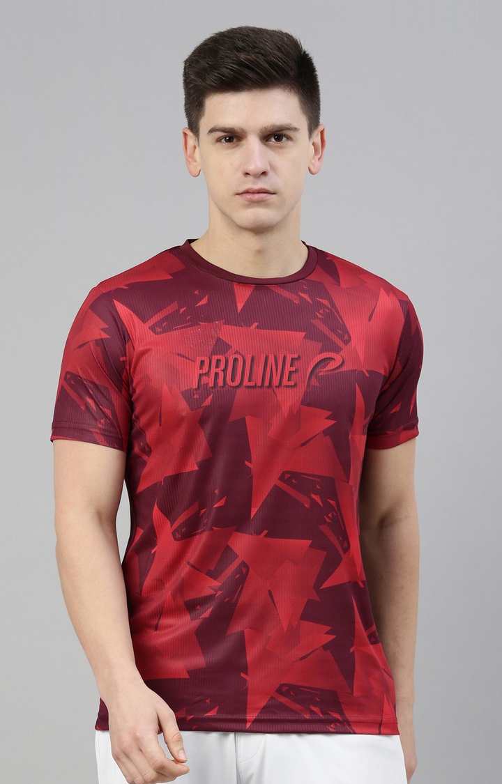 Proline | Men's Red Cotton Printed Activewear T-Shirt