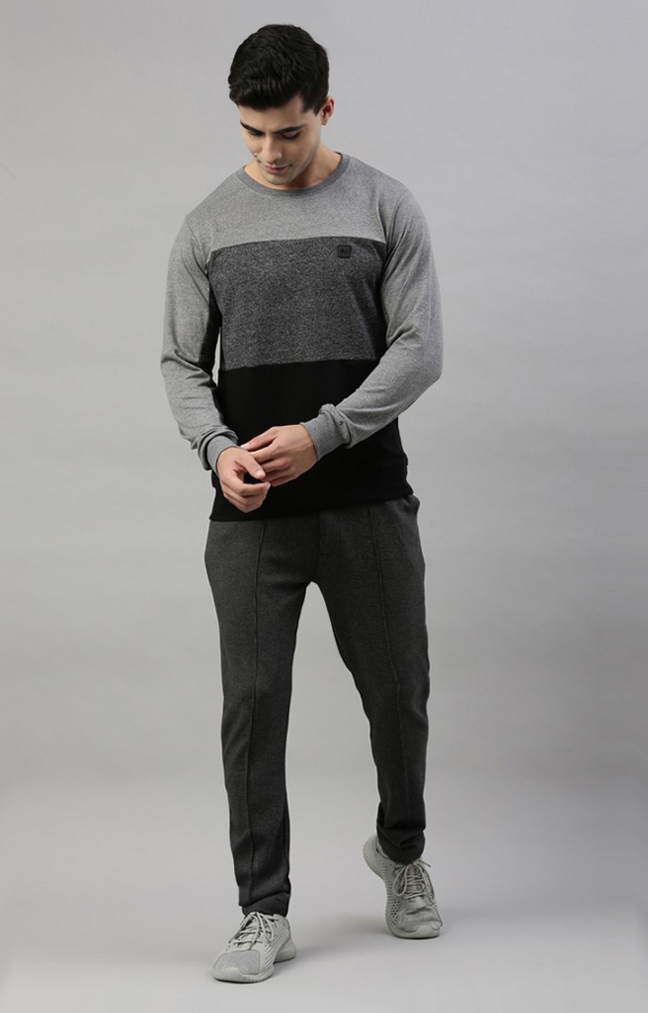 Men's Grey Cotton Blend Colourblock Sweatshirt