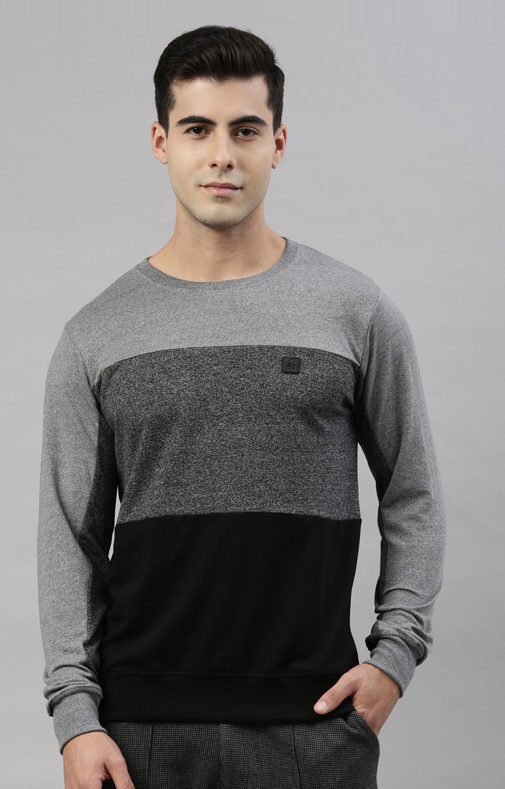 Proline | Men's Grey Cotton Blend Colourblock Sweatshirt
