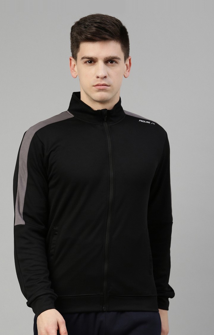 Proline | Men's Black Cotton Solid Activewear Jacket