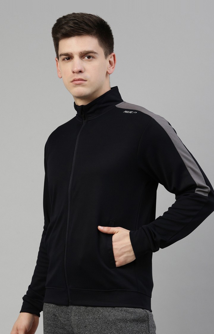 Proline | Men's Black Cotton Solid Activewear Jacket 2