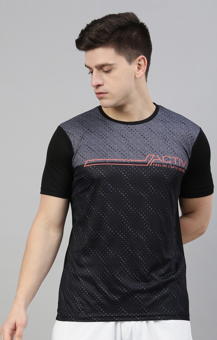Proline | Men's Black Cotton Printed Activewear T-Shirt