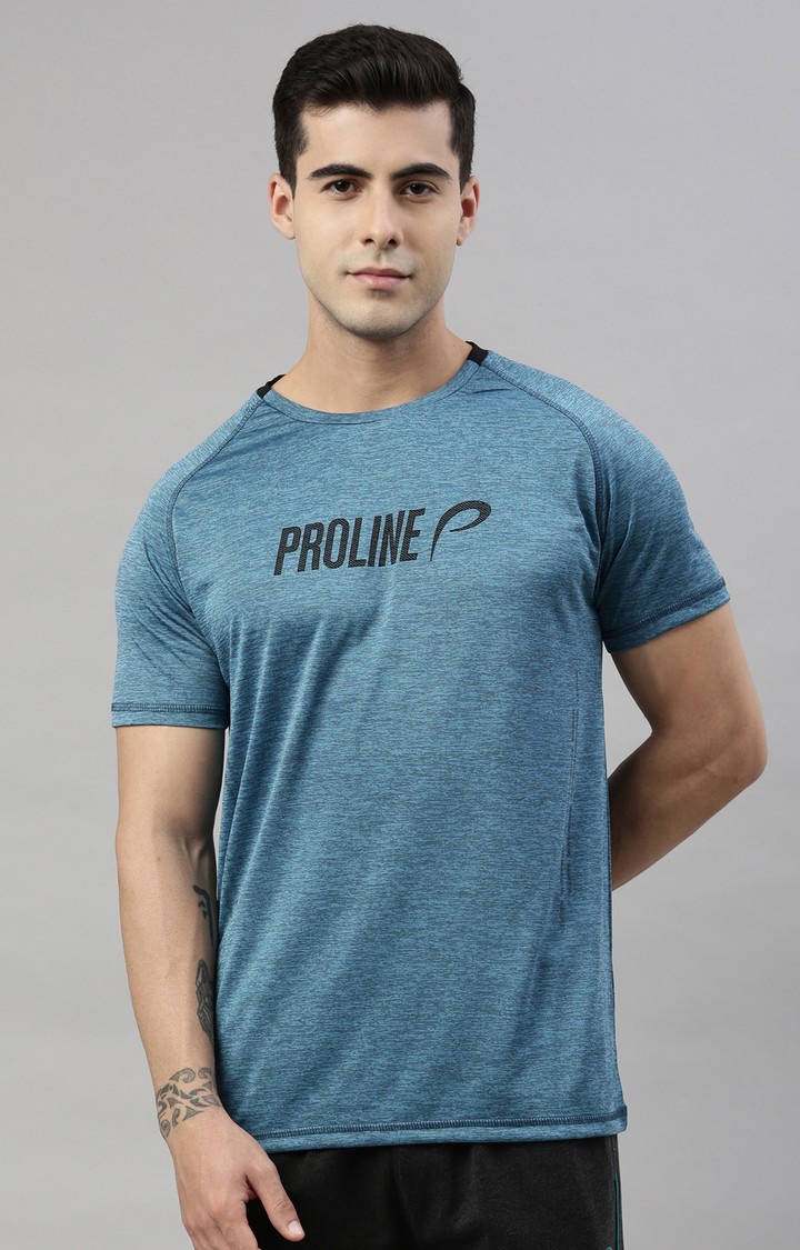 Proline | Men's Blue Polyester Typographic Activewear T-Shirt