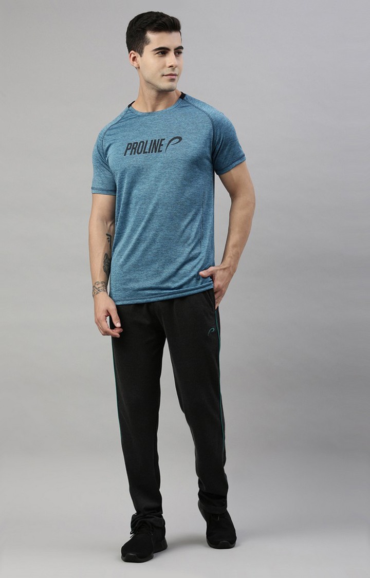 Men's Blue Polyester Typographic Activewear T-Shirt