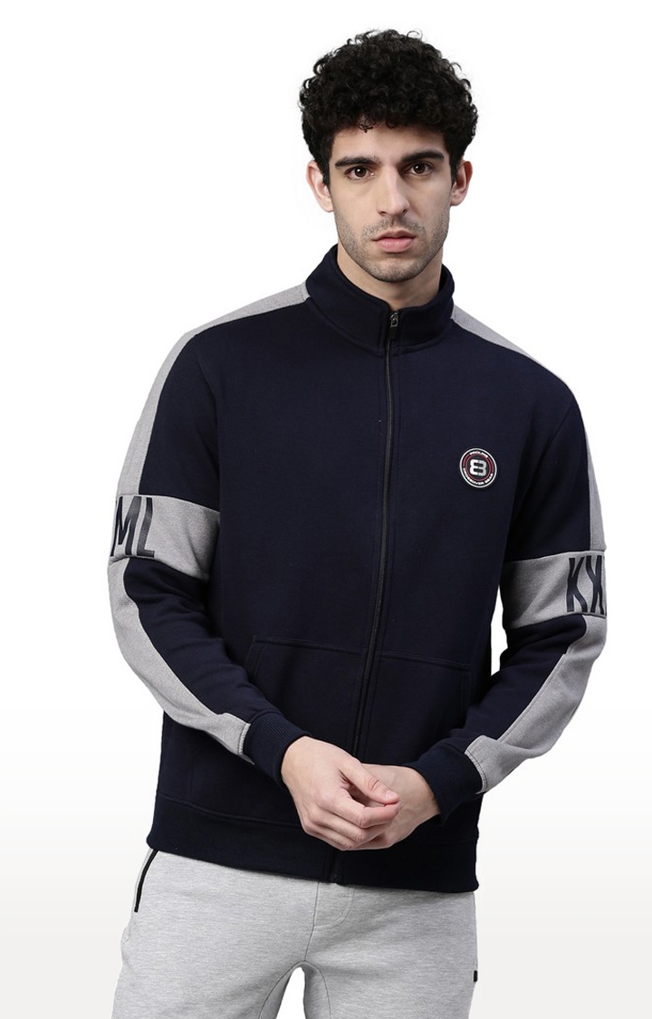 Men's Navy Blue Solid polyester Activewear Jackets