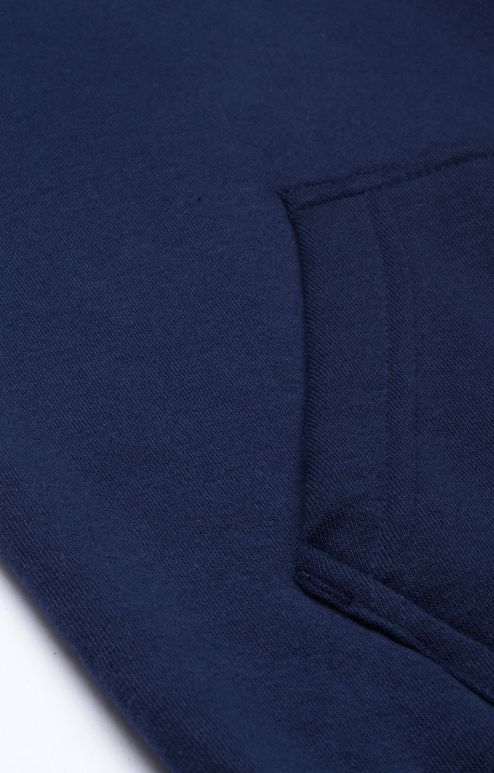 Men's Blue Polyester Solid Hoodie