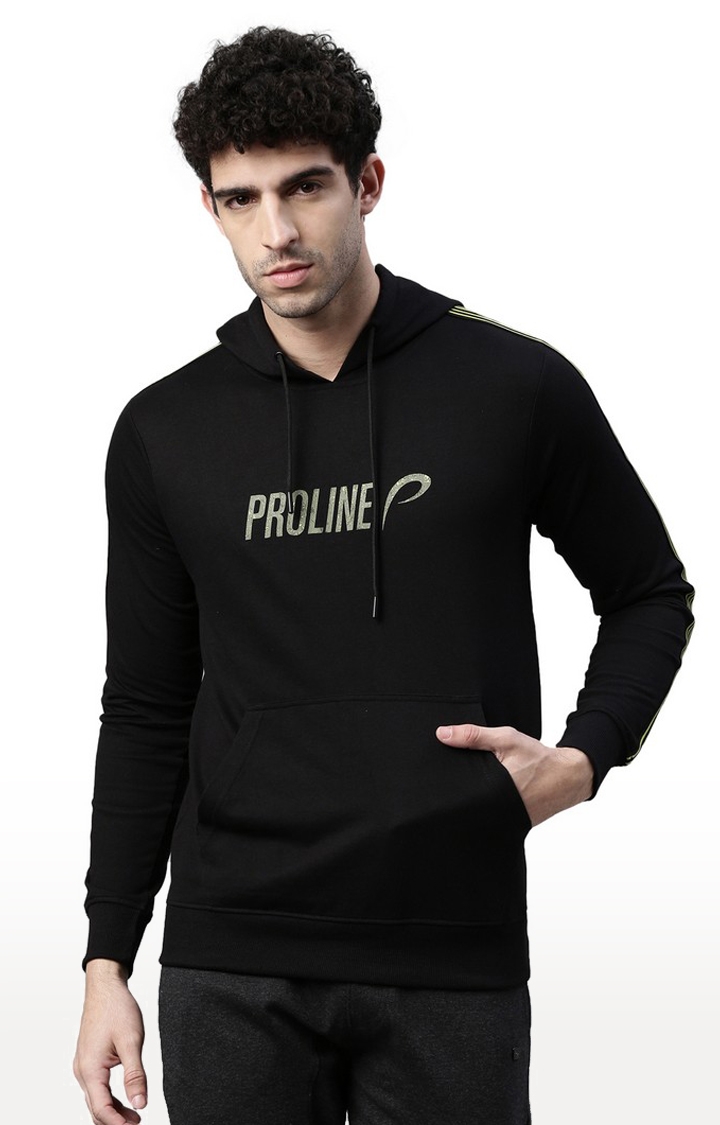 Proline | Men's Black Cotton Solid Hoodie