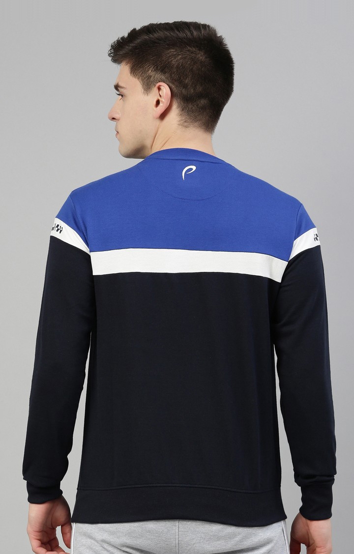 Men's Blue Cotton Colourblock Sweatshirt
