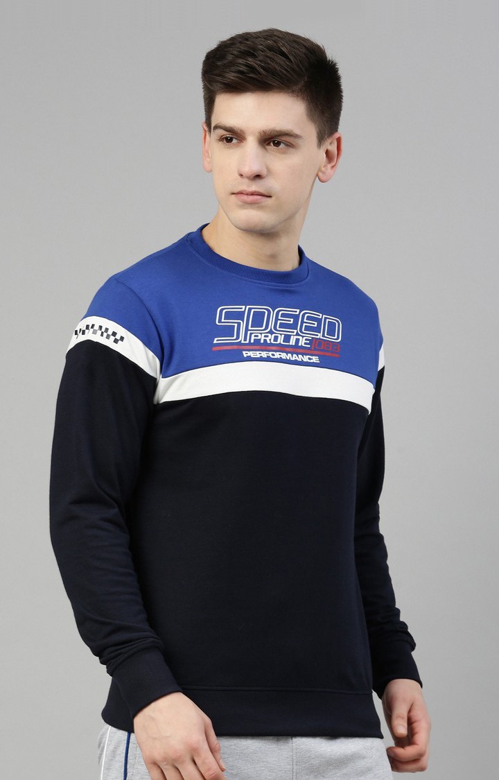 Men's Blue Cotton Colourblock Sweatshirt