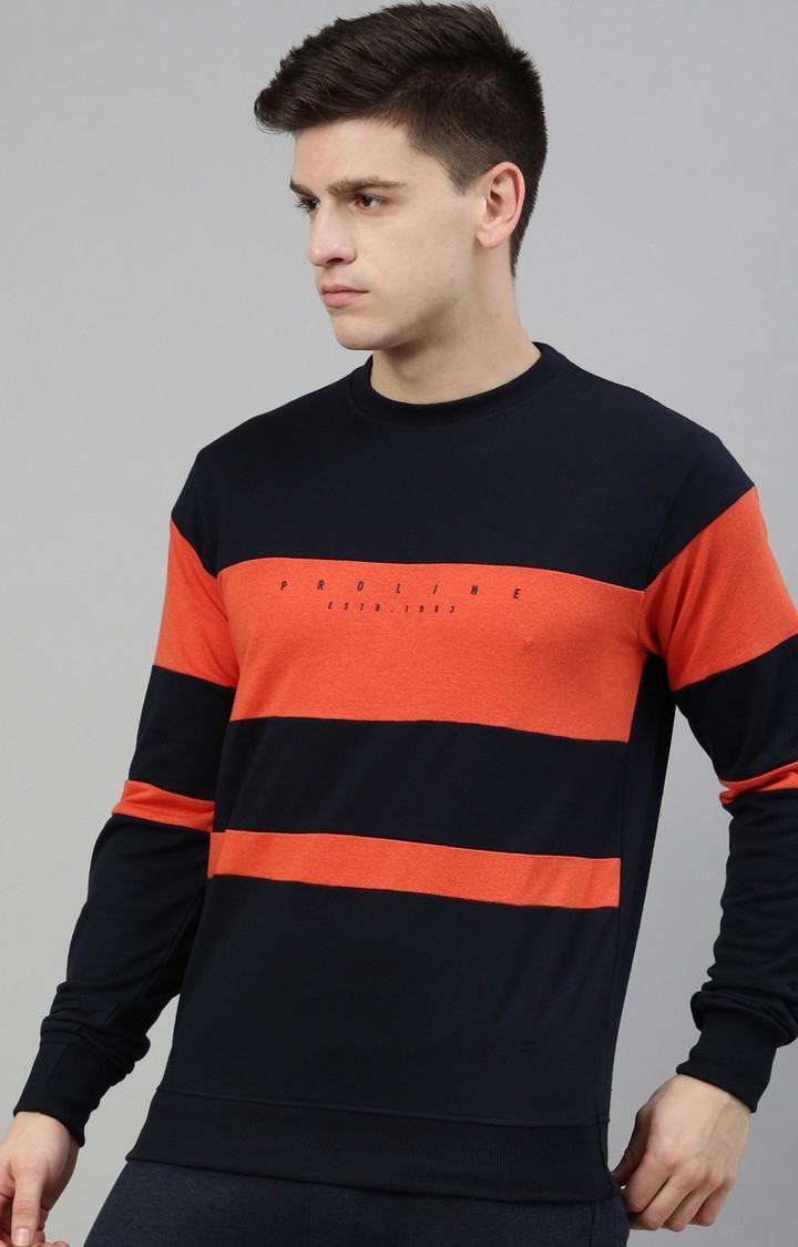 Men's Orange Cotton Colourblock Sweatshirt