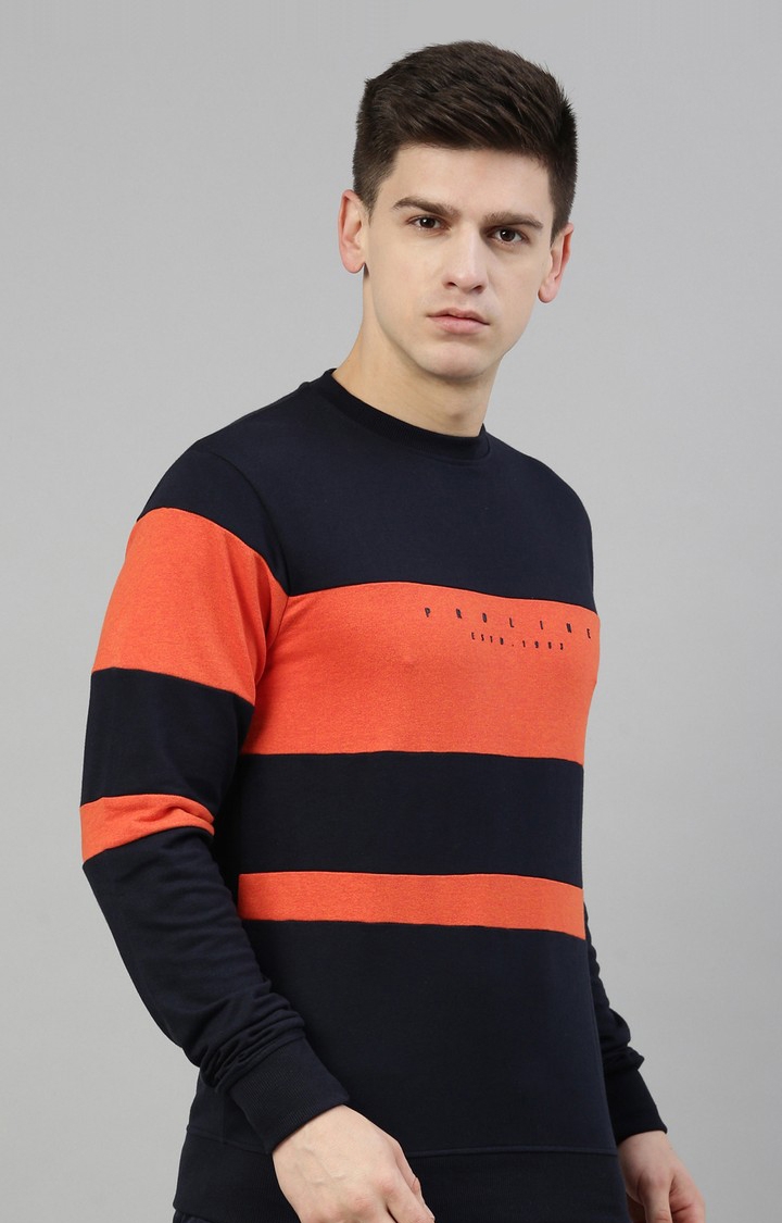 Men's Orange Cotton Colourblock Sweatshirt