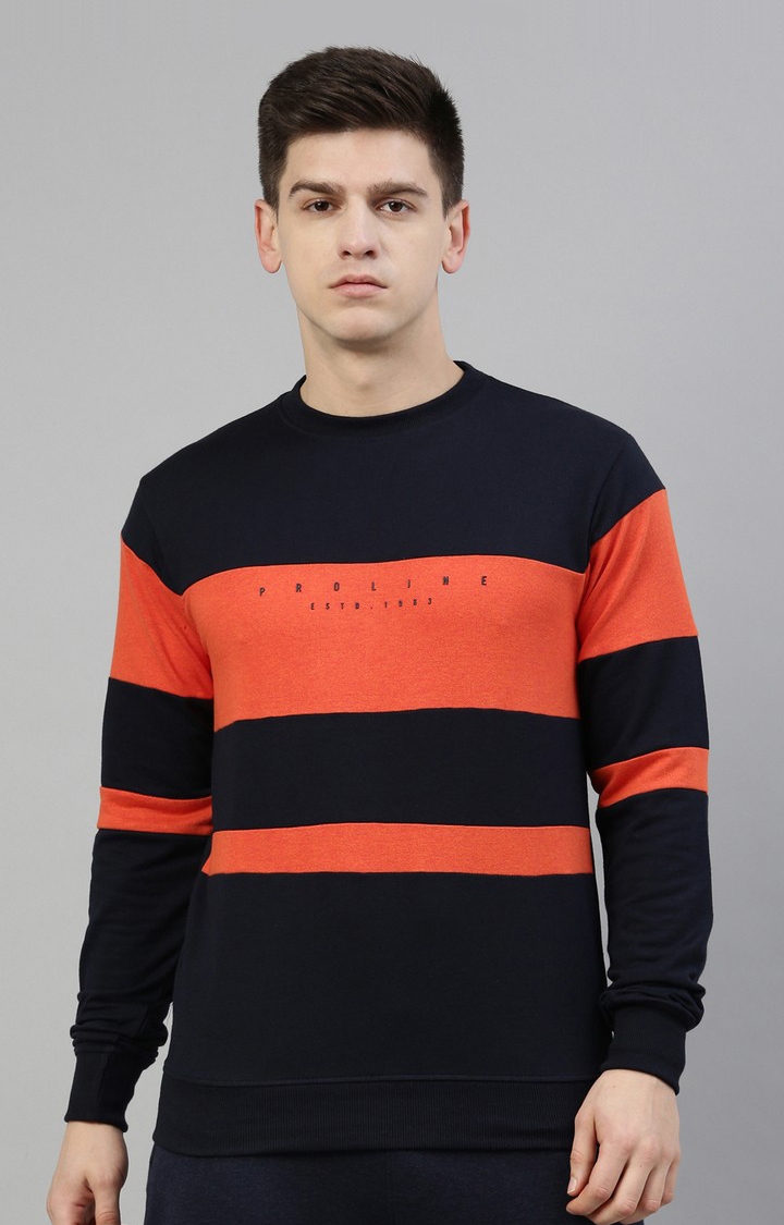 Proline | Men's Orange Cotton Colourblock Sweatshirt