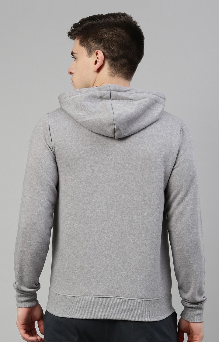 Men's Grey Polyester Solid Hoodie