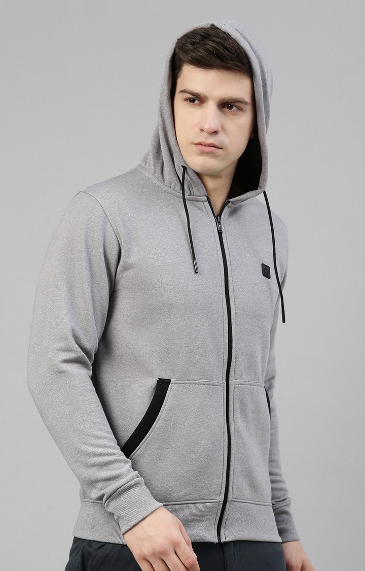 Men's Grey Polyester Solid Hoodie