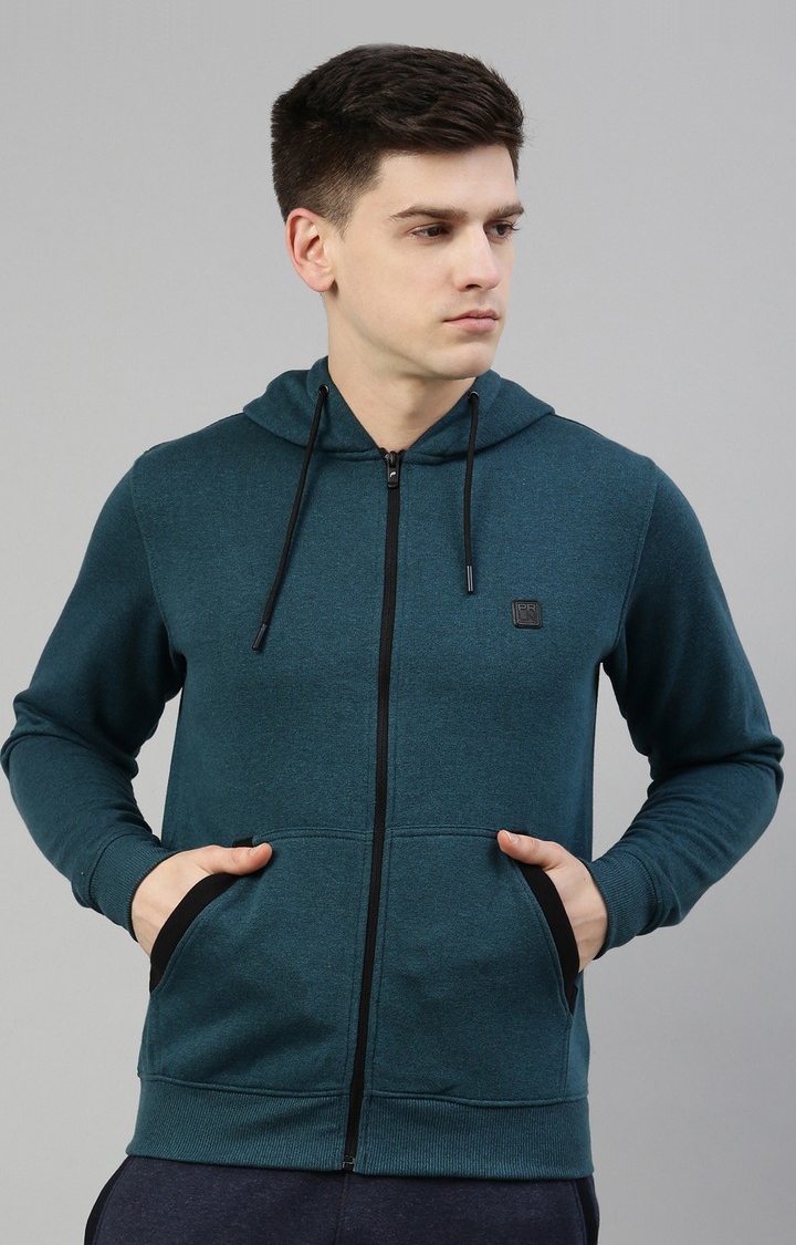 Men's Green Polyester Solid Hoodie