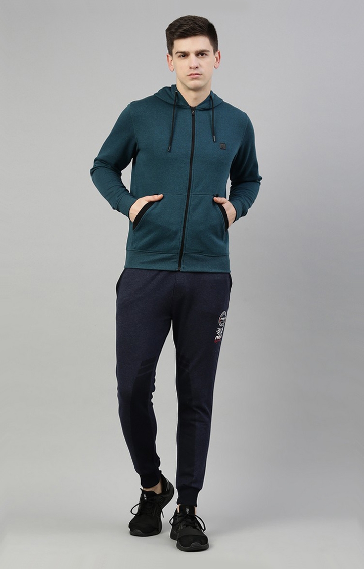 Men's Green Polyester Solid Hoodie