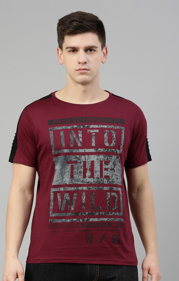 Proline | Men's Red Cotton Typographic Regular T-Shirt