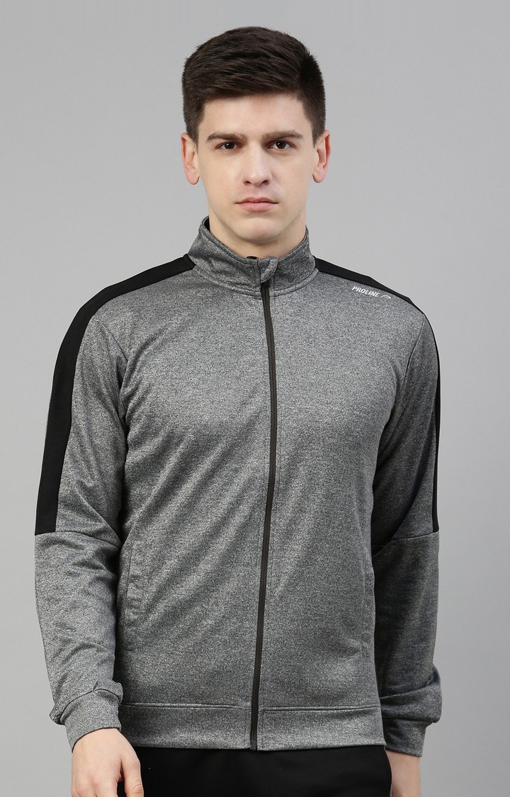 Proline | Men's Grey Cotton Blend Melange Activewear Jacket 0