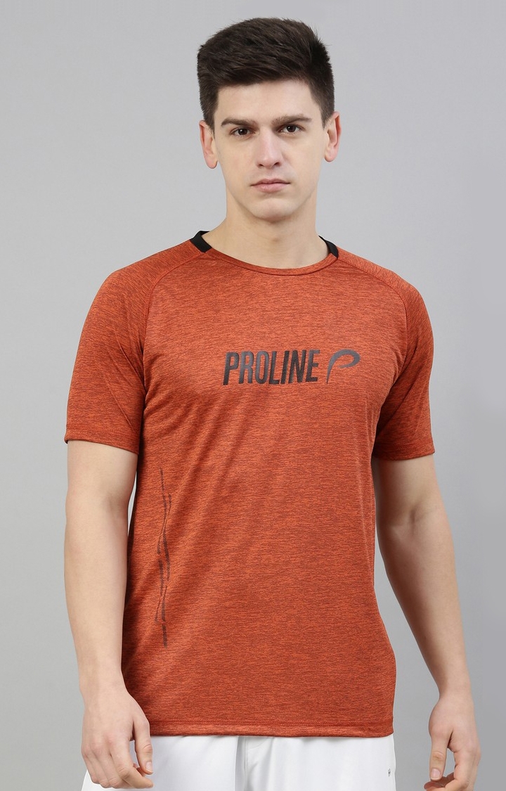 Men's Orange Polyester Typographic Activewear T-Shirt