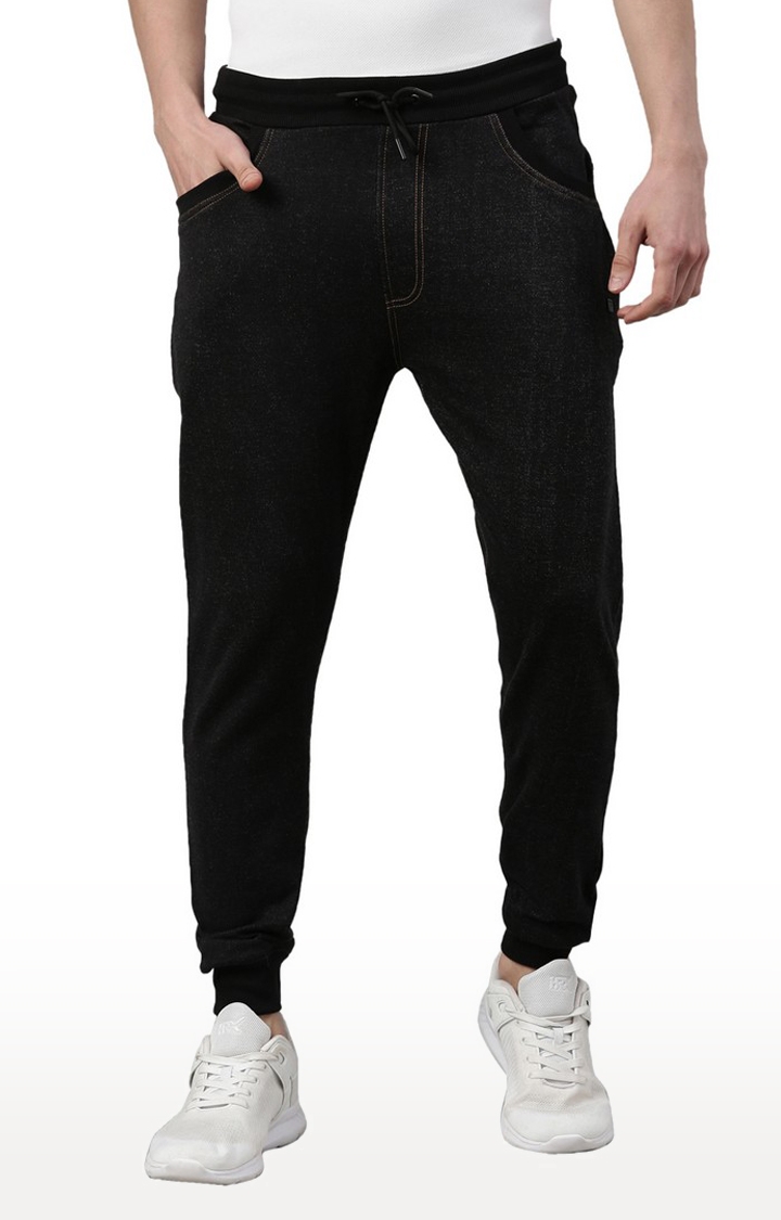 Proline | Men's Black Cotton Blend Solid Activewear Jogger