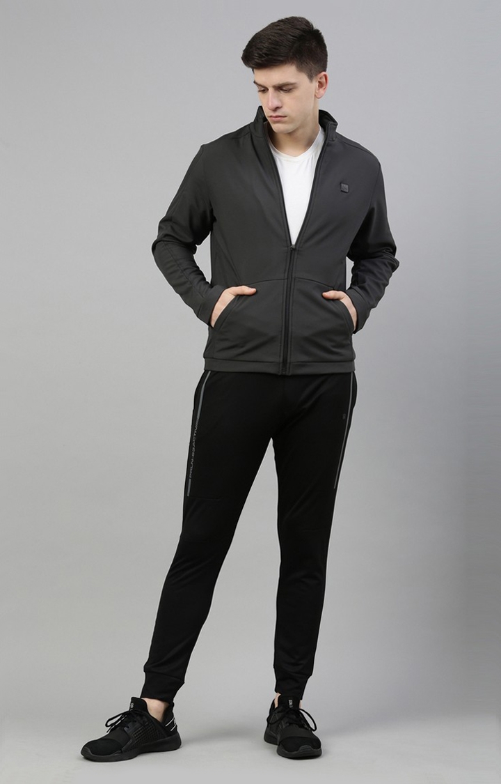 Men's Grey Polyester Solid Activewear Jacket