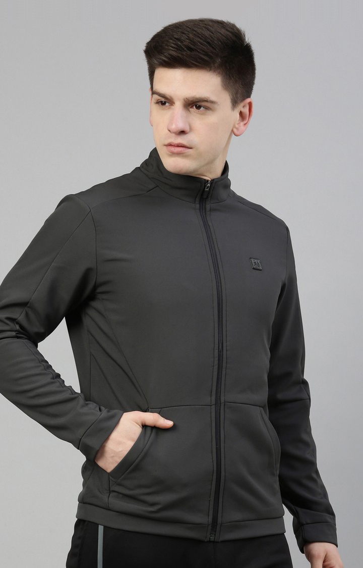 Men's Grey Polyester Solid Activewear Jacket