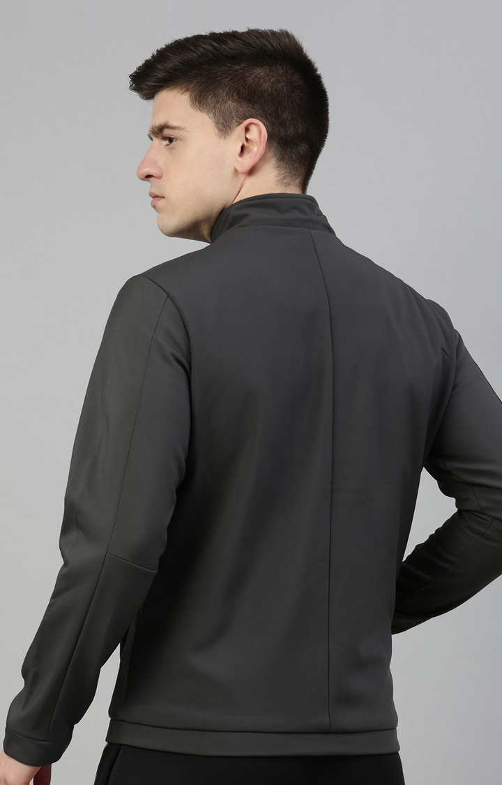 Men's Grey Polyester Solid Activewear Jacket