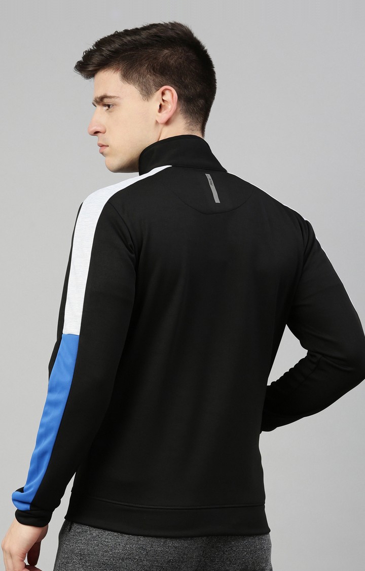 Men's Black Cotton Solid Activewear Jacket