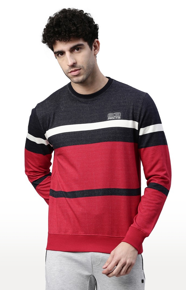 Men's Red Cotton Colourblock Sweatshirt