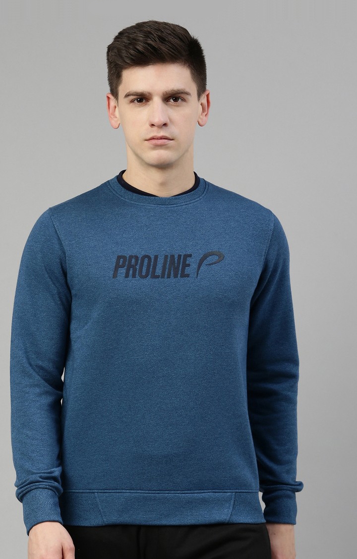 Men's Blue Polyester Typographic Sweatshirt