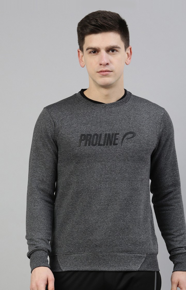 Proline | Men's Black Polyester Typographic Sweatshirt