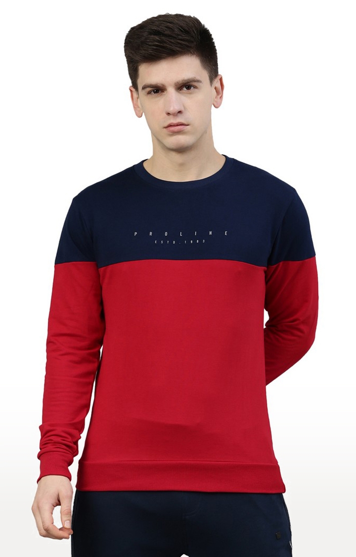 Proline | Men's Red Cotton Blend Colourblock Sweatshirt