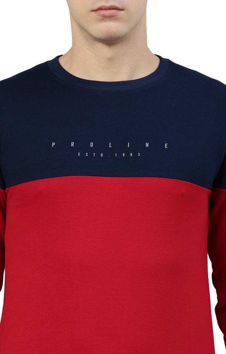 Men's Red Cotton Blend Colourblock Sweatshirt