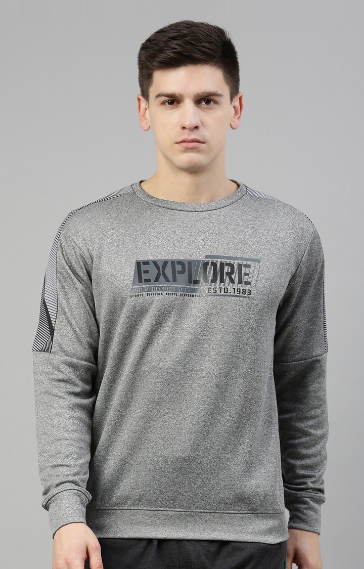 Men's Grey Cotton Typographic Sweatshirt