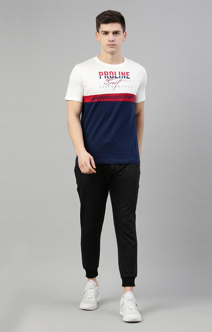 Proline | Men's Blue Cotton Typographic Regular T-Shirt 1