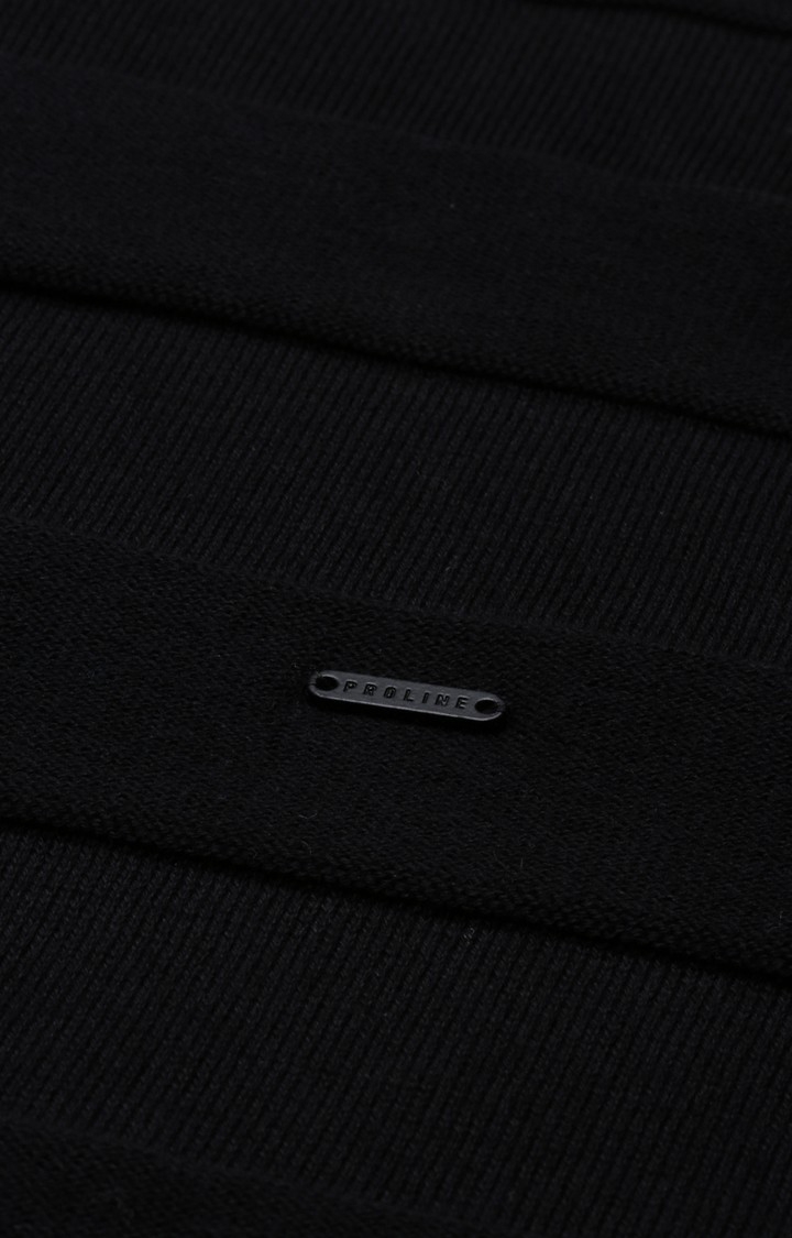 Men's Black Cotton Solid Sweatshirt