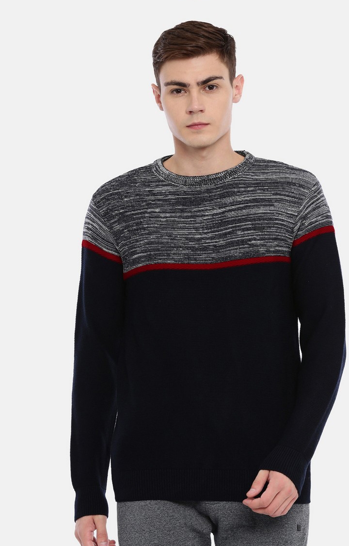 Men's Blue Cotton Melange Sweaters