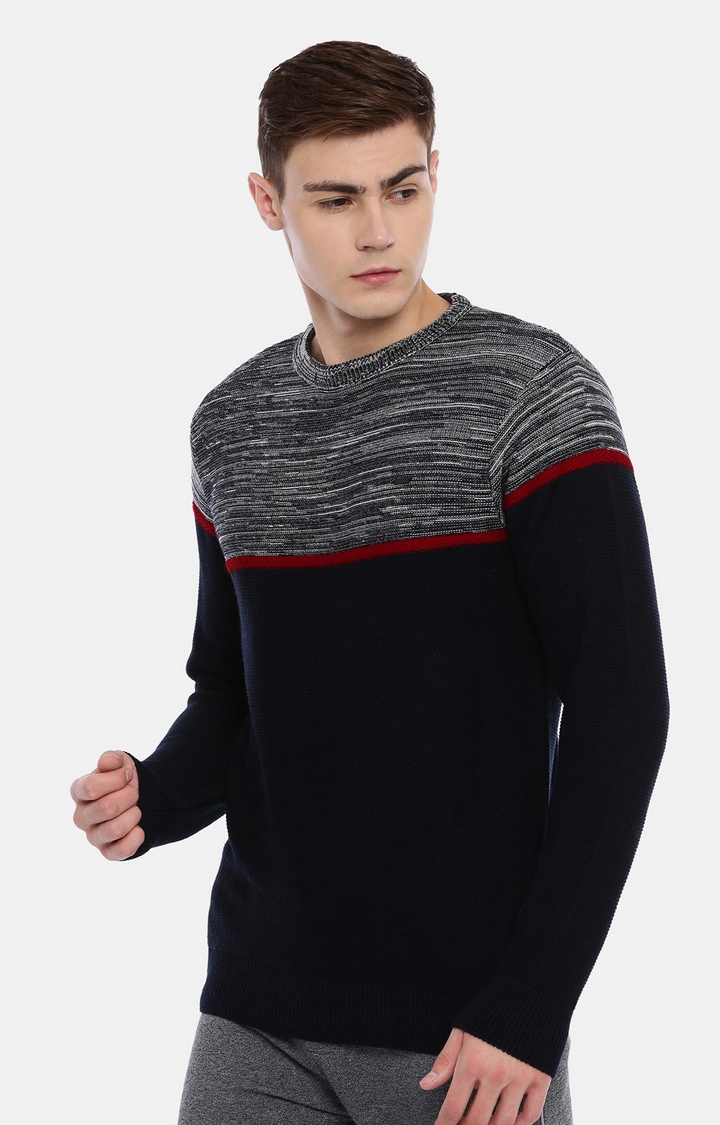 Men's Blue Cotton Melange Sweaters