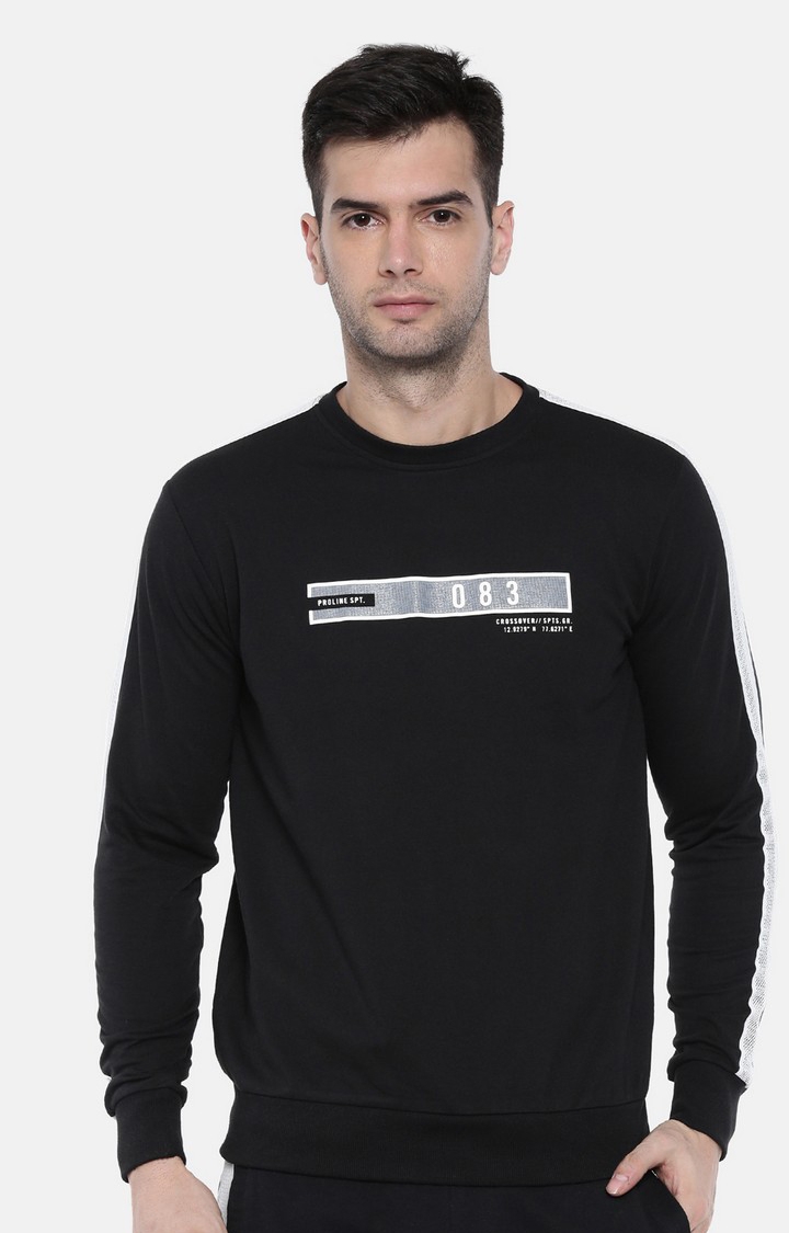 Proline | Men's Black Cotton Typographic Sweatshirt