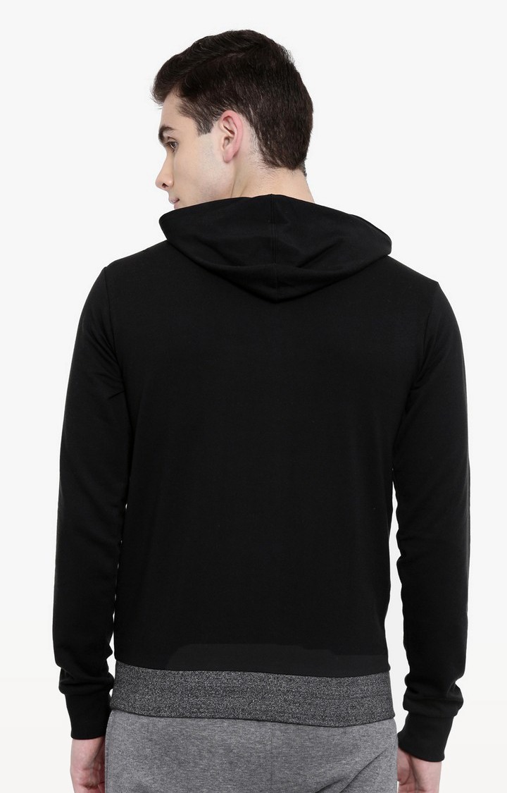 Men's Black Cotton Solid Hoodie